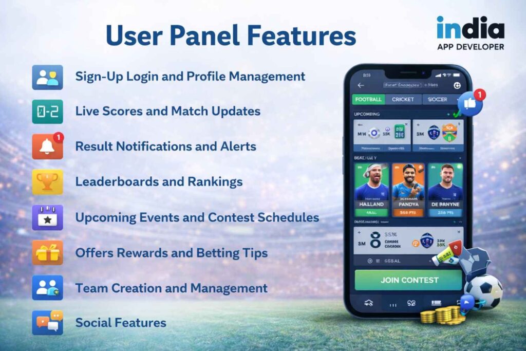 Fantasy Sports App Development Cost - User Panel Features